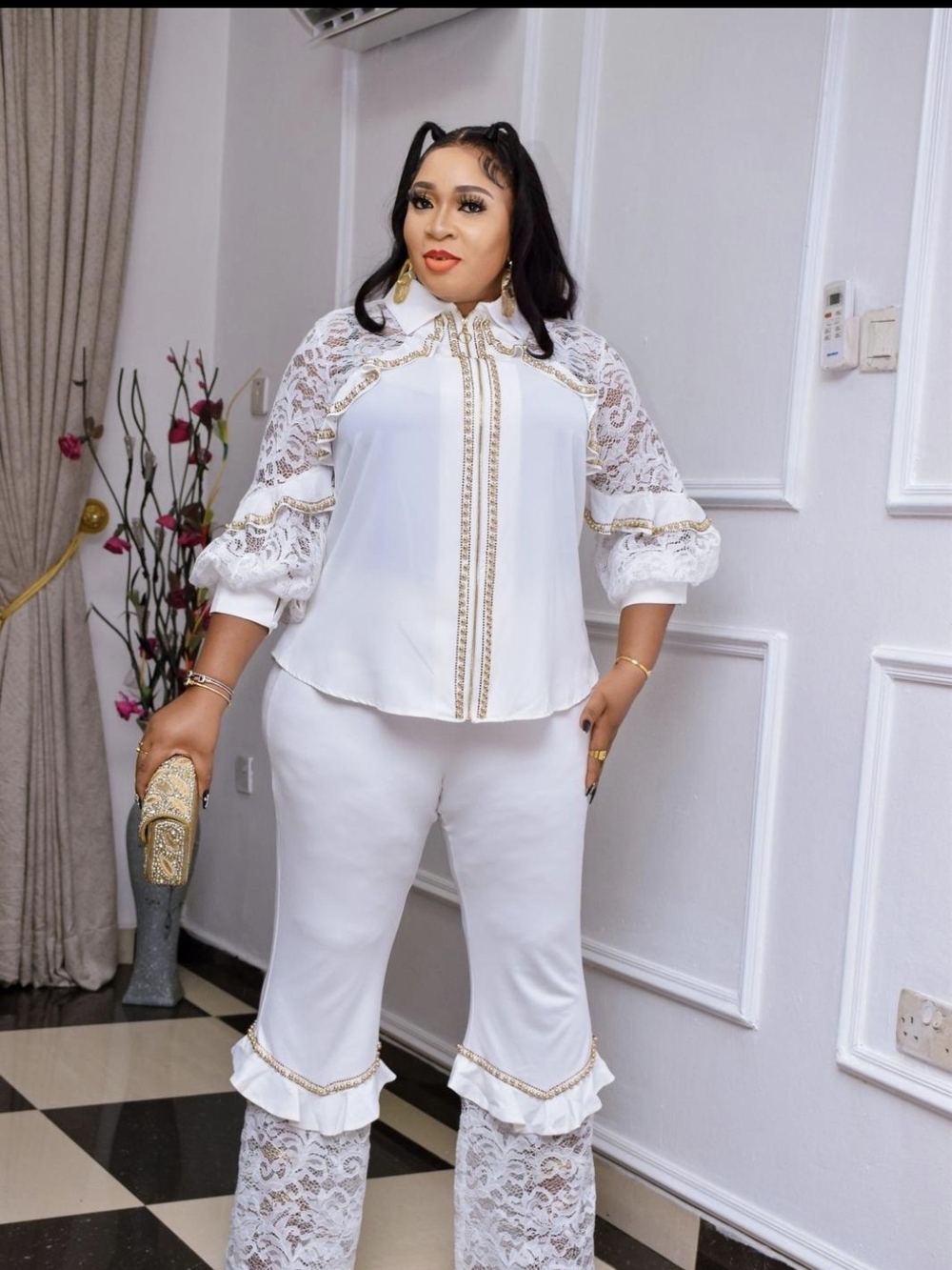 Elegant White Lace-Trim Jumpsuit